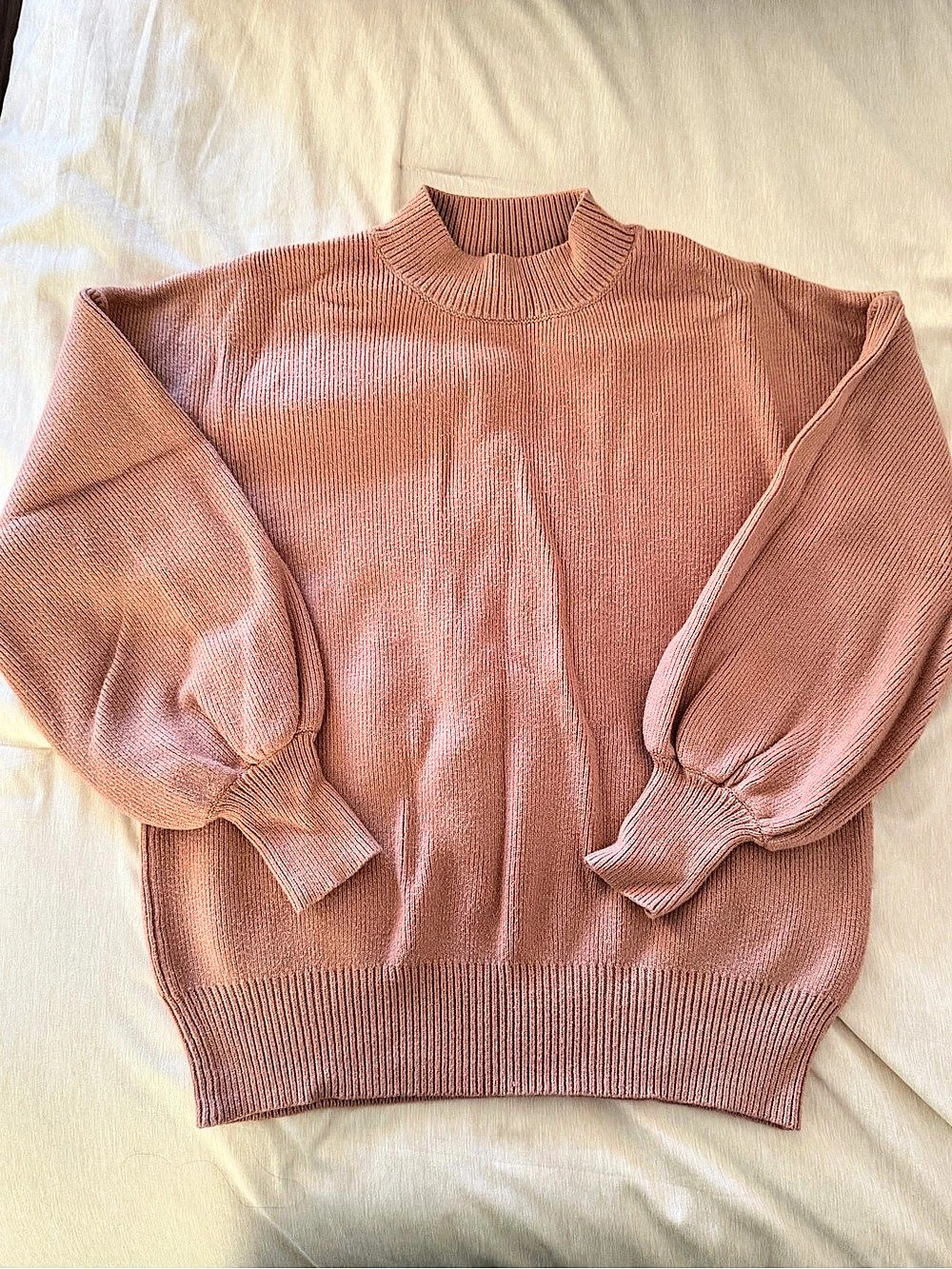 ZESICA Turtleneck Lantern Sleeve Oversized Ribbed Sweater Ribbed Sweater Pink